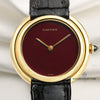 Cartier 18K Yellow Gold Burgundy Stone Dial Second Hand Watch Collectors 2