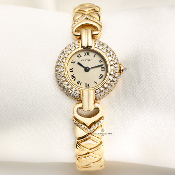 Cartier 18K Yellow Gold Diamond Bezel Second Hand Watch Collectors 1