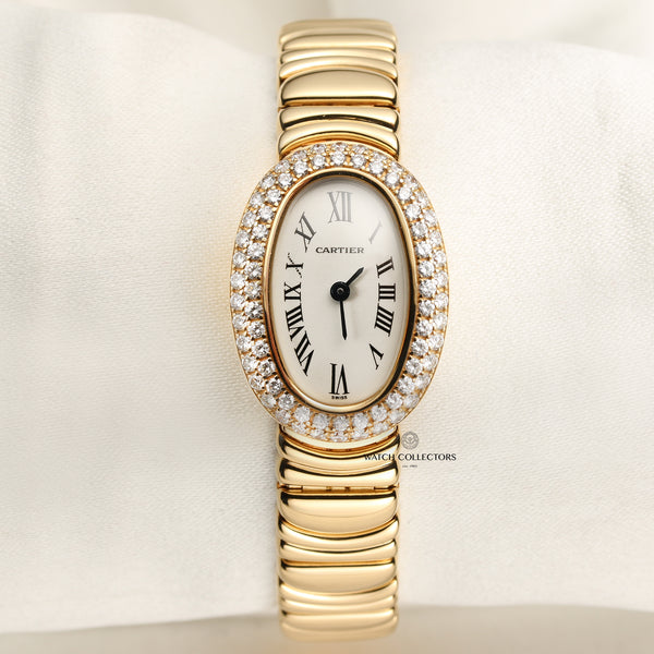Cartier 18K Yellow Gold Diamond Bezel Second Hand Watch Collectors 1