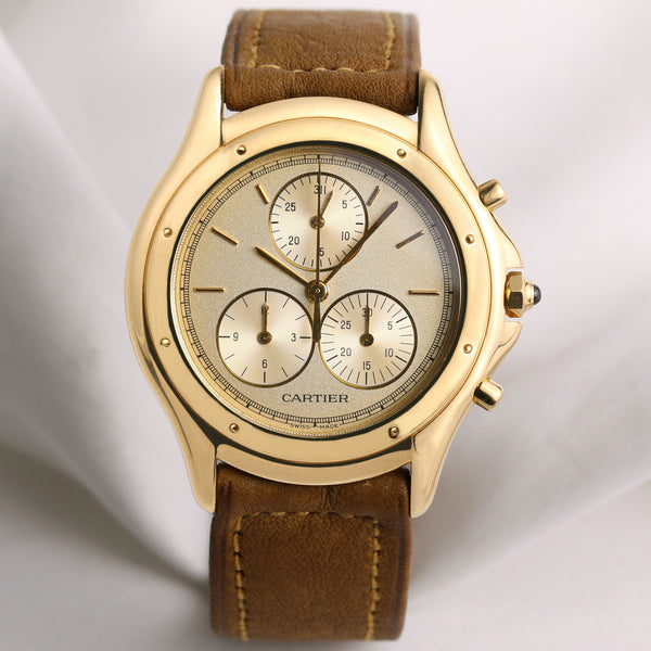 Cartier Cougar Chronograph 11621 18K Yellow Gold Second Hand Watch Collectors 1