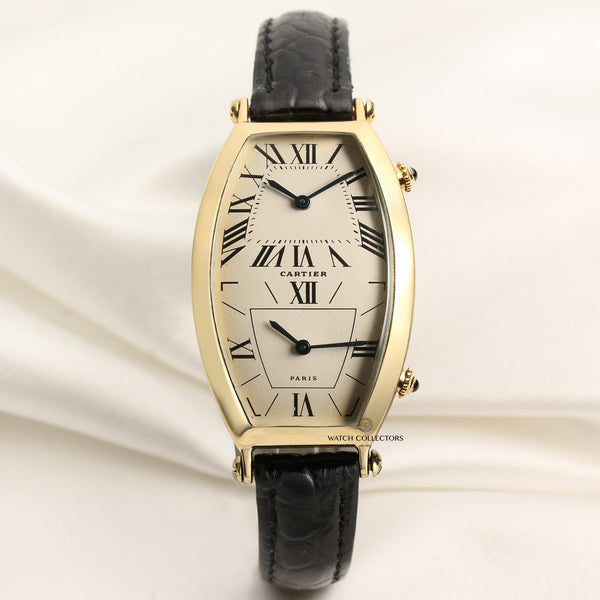 Cartier Dual Time 18K Yellow Gold Second Hand Watch Collectors 1