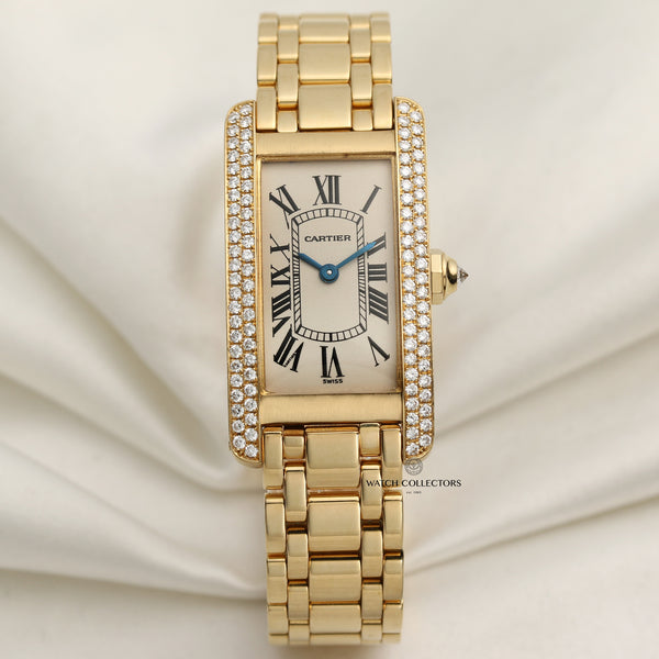Cartier Lady Tank Americaine 18K Yellow Gold Diamond Bezel Second Hand Watch Collectors 1
