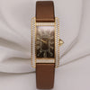 Cartier Lady Tank Americaine 2482 18K Yellow Gold Diamond Bezel Brown Satin Strap Second Hand Watch Collectors 1