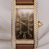 Cartier Lady Tank Americaine 2482 18K Yellow Gold Diamond Bezel Brown Satin Strap Second Hand Watch Collectors 2