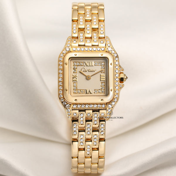 Cartier Panthere 18K Yellow Gold Diamond Bracelet Bezel Dial Second Hand Watch Collectors 1
