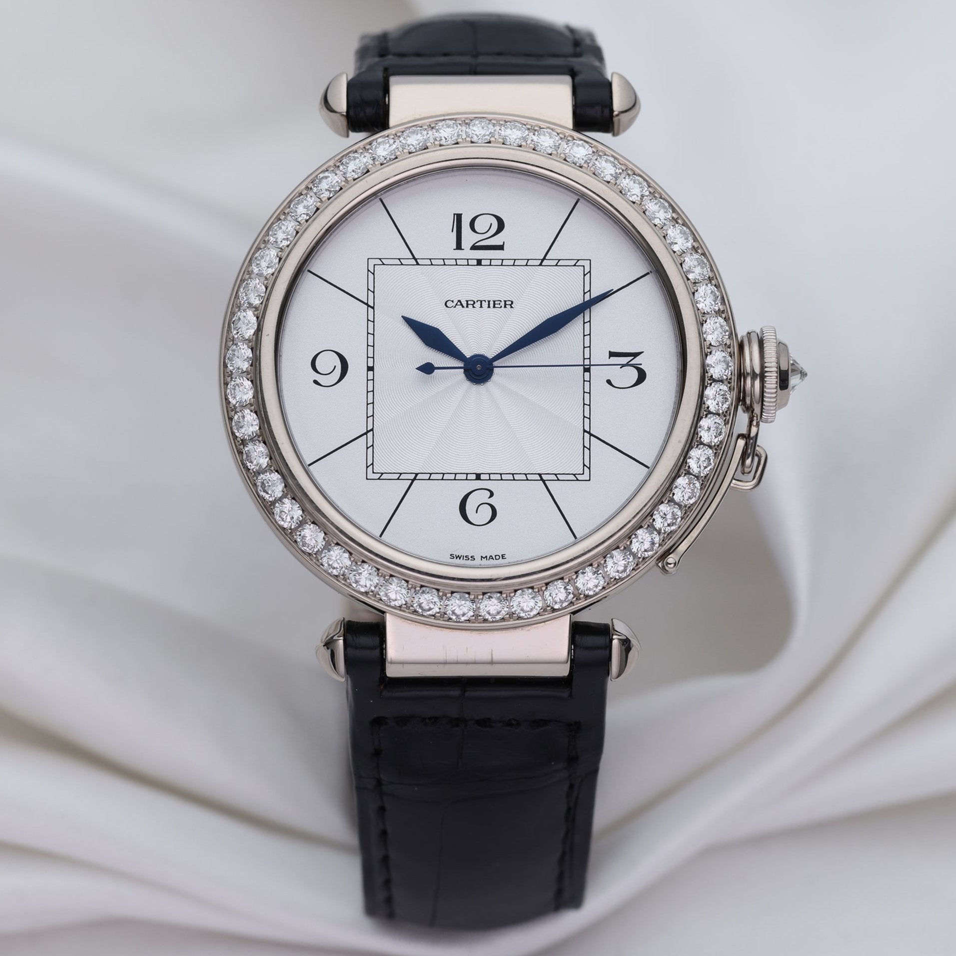 Cartier Pasha 18K White Gold Diamond Bezel Second Hand Watch Collectors 1