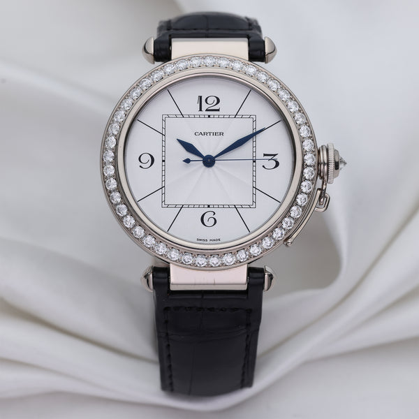 Cartier Pasha 18K White Gold Diamond Bezel Second Hand Watch Collectors 1