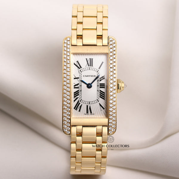 Cartier-Tank-Americaine-18K-Yellow-Gold-Double-Row-Diamond-Second-Hand-Watch-Collectors-1