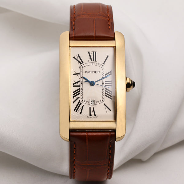 Cartier Tank Americaine Automatic 18K Yellow Gold Second Hand Watch Collectors 1