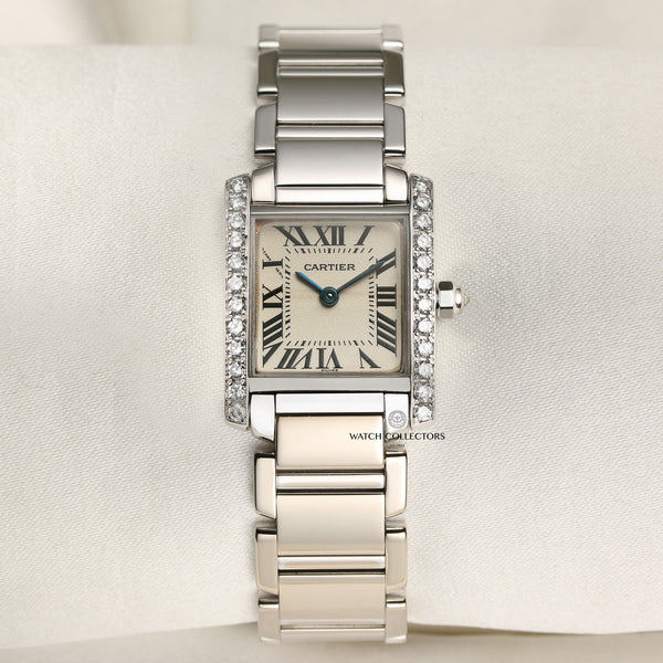 Cartier Tank Francaisse 18K White Gold Diamond Bezel Second Hand Watch Collectors 1