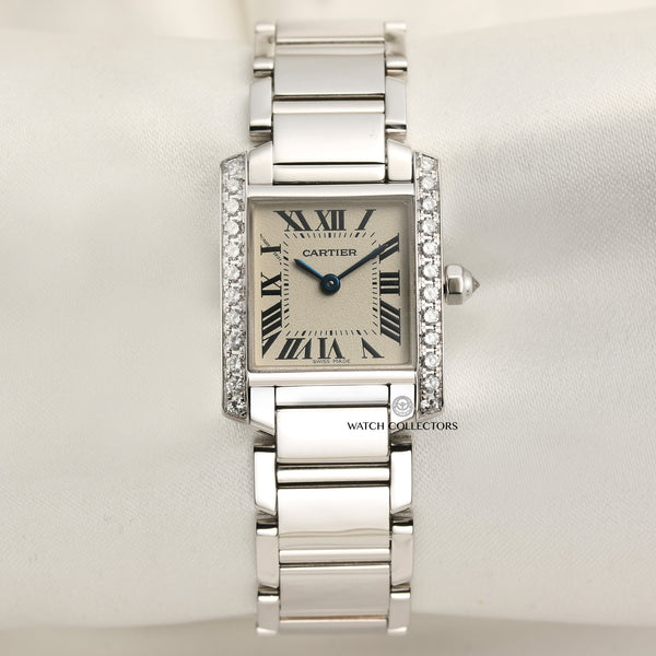 Cartier Tank Francaisse 18K White Gold Diamond Bezel Second Hand Watch Collectors 1