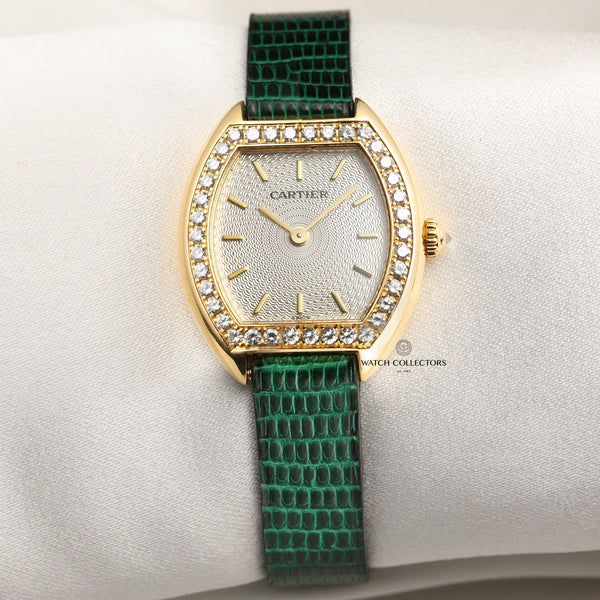 Cartier Tonneau 18K Yellow Gold Diamond Bezel Second Hand Watch Collectors 1