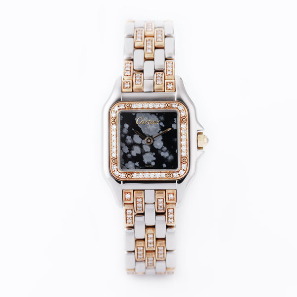 Cartier Panthere | 18k White & Rose Gold | Factory Set Diamonds | Obsidian Stone Dial | 22mm
