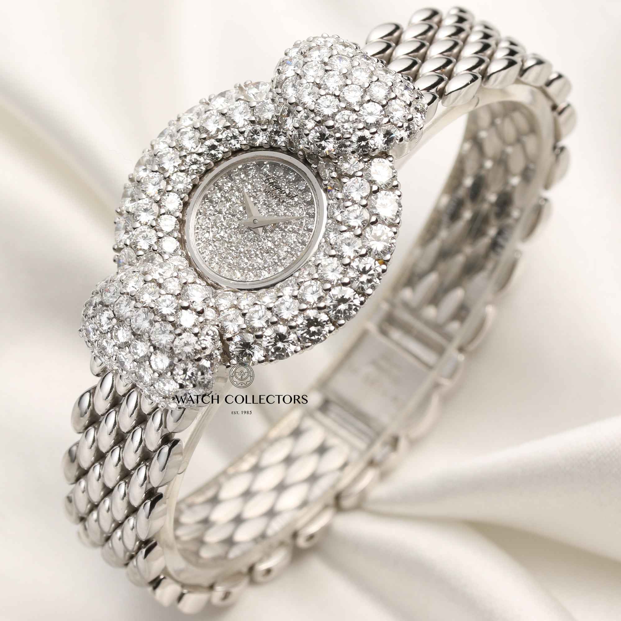 Chopard 18k White Gold Pave Diamond Dial Bezel and Heart shaped