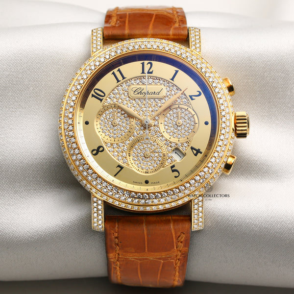 Chopard Elton John Aids Foundation Chronograph 18K Yellow Gold Pave Diamond Second Hand Watch Collectors 1