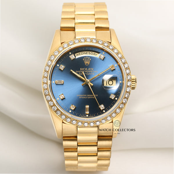Factory Rolex Day-Date 18348 18K Yellow Gold Diamond Second Hand Watch Collectors 1