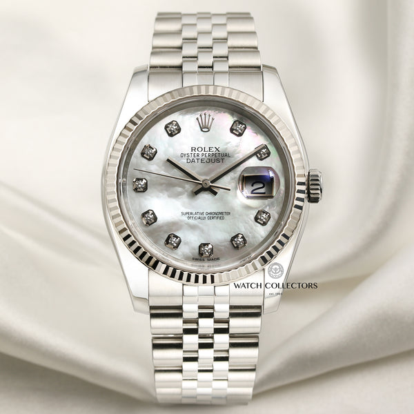 Full Set Rolex DateJust 116234 Stainless Steel 18K White Gold Bezel Second Hand Watch Collectors 1