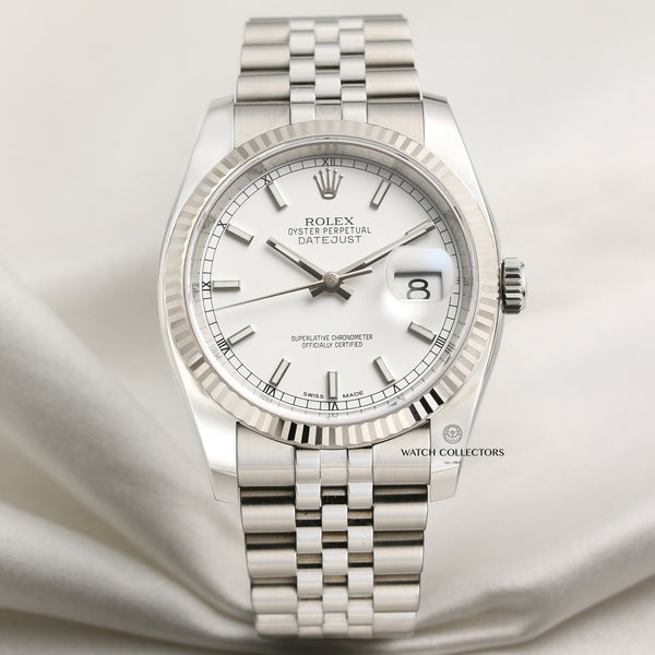 Full Set Rolex DateJust 116234 Stainless Steel 18K White Gold Bezel Second Hand Watch Collectors 1