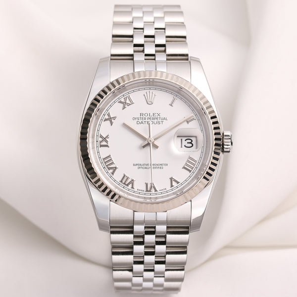Full Set Rolex DateJust 116234 Stainless Steel 18K White Gold Bezel Second Hand Watch Collectors 1