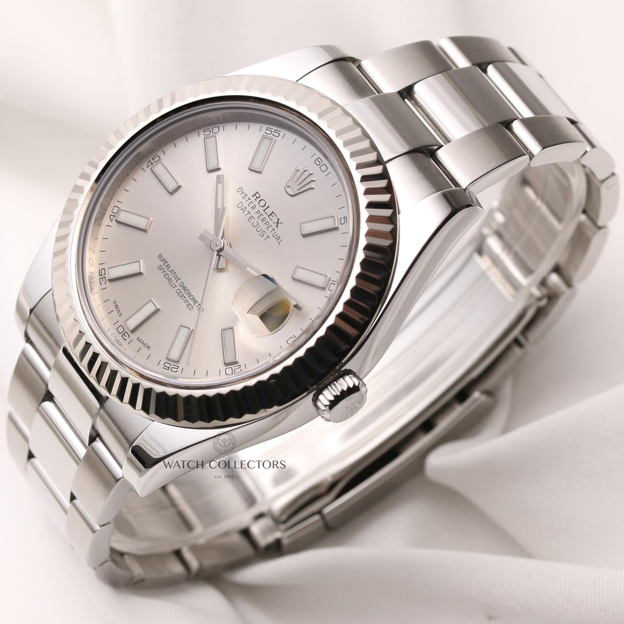 Full-Set-Rolex-DateJust-II-116334-Stainless-Steel-18K-White-Gold-Bezel-Second-Hand-Watch-Collectors-3