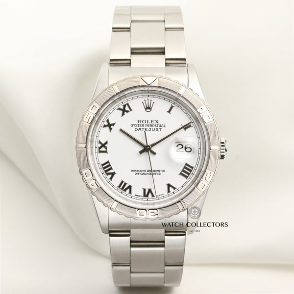 Full-Set Rolex DateJust Turn-O-Graph Stainless Steel & 18K White Gold Bezel 16264 Second Hand Watch Collectors 1