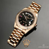 Full Set Rolex Day-Date II 218235 18K Rose Gold Baguette Diamond Ruby Black Dial Second Hand Watch Collectors 11