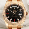 Full Set Rolex Day-Date II 218235 18K Rose Gold Baguette Diamond Ruby Black Dial Second Hand Watch Collectors 2