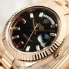 Full Set Rolex Day-Date II 218235 18K Rose Gold Baguette Diamond Ruby Black Dial Second Hand Watch Collectors 4