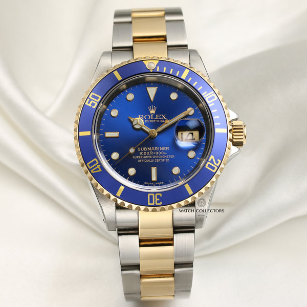 Full Set Rolex Submariner 16613 Steel & Gold Blue Second Hand Watch Collectors 1