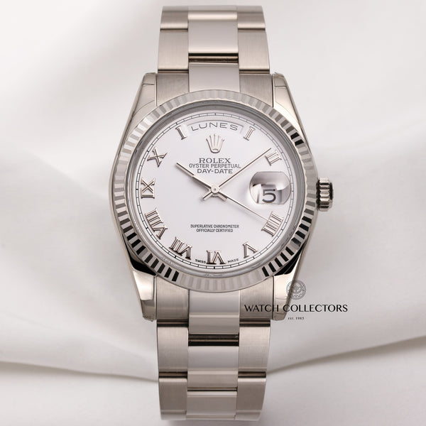 Full-Set-Unworn-Day-Date-118239-18K-White-Gold-Second-Hand-Watch-Collectors-1