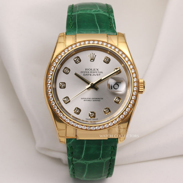 Full-Set-Unworn-Rolex-DateJust-116188-18K-Yellow-Gold-Silver-Diamond-Dial-Diamond-Bezel-Second-Hand-Watch-Collectors-1