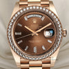 Full Set Unworn Rolex Day-Date 40 228345RBR 18K Rose Gold Diamond Bezel Baguette Chocolate Dial Second Hand Watch Collectors 2