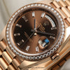 Full Set Unworn Rolex Day-Date 40 228345RBR 18K Rose Gold Diamond Bezel Baguette Chocolate Dial Second Hand Watch Collectors 4