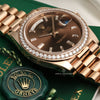 Full Set Unworn Rolex Day-Date 40 228345RBR 18K Rose Gold Diamond Bezel Baguette Chocolate Dial Second Hand Watch Collectors 5