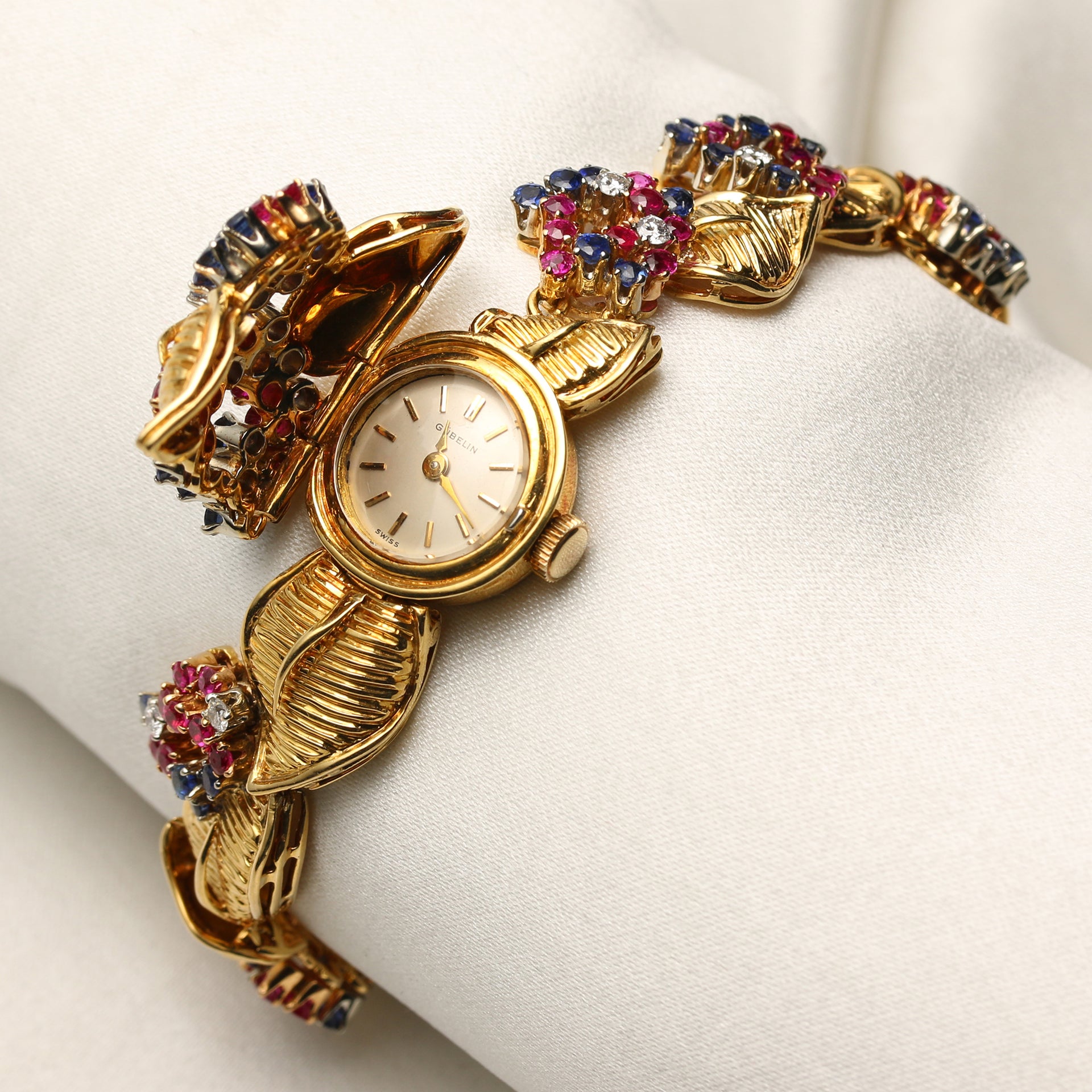 Rare Gübelin Diamond, Ruby Sapphire Ladies Wristwatch in 18k