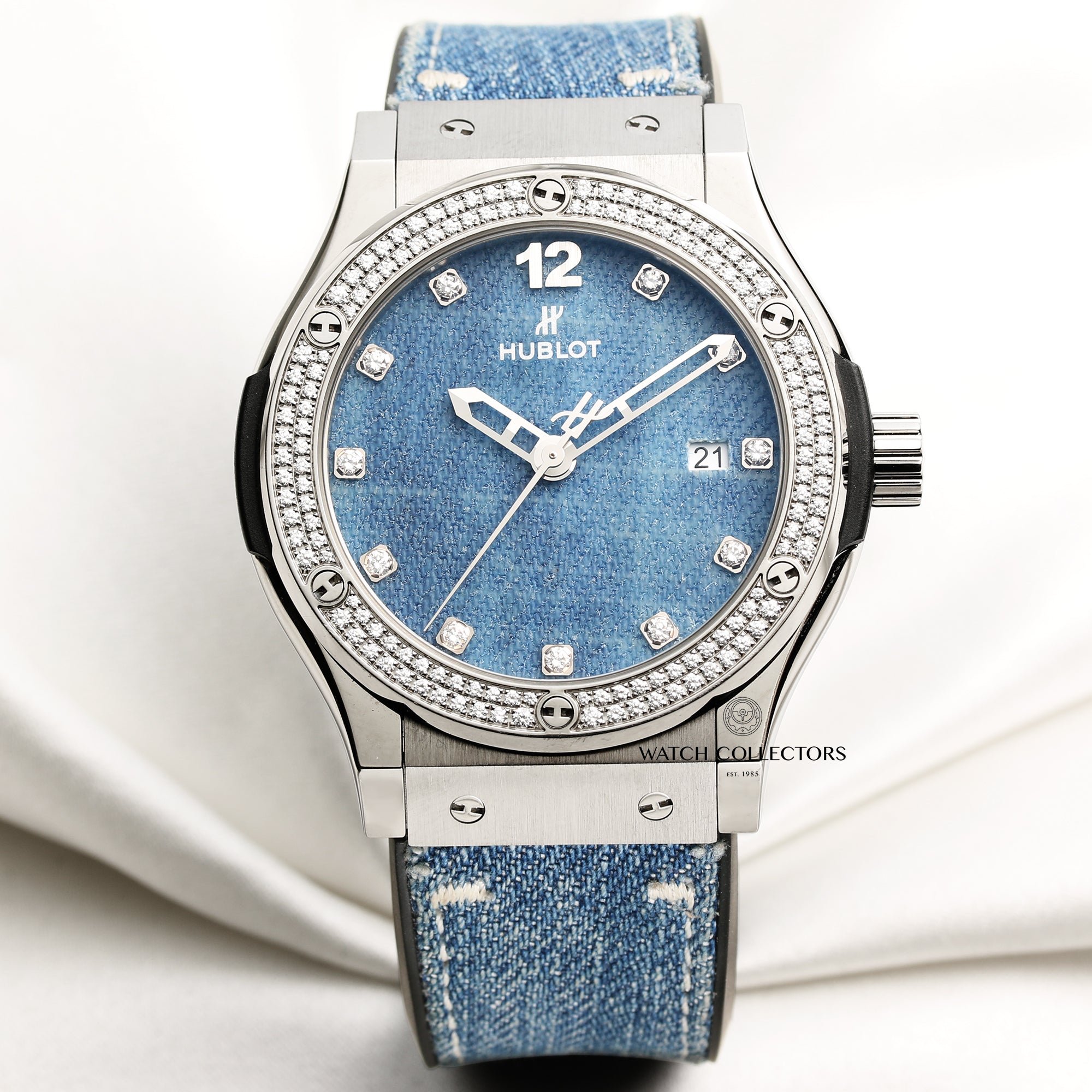 Hublot Jeans Diamond Dial & Bezel 18K White Gold Second Hand Watch Collectors 1