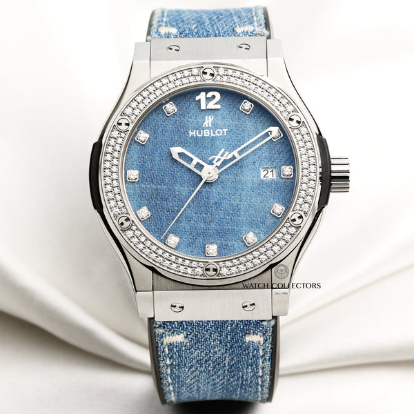 Hublot Jeans Diamond Dial & Bezel 18K White Gold Second Hand Watch Collectors 1