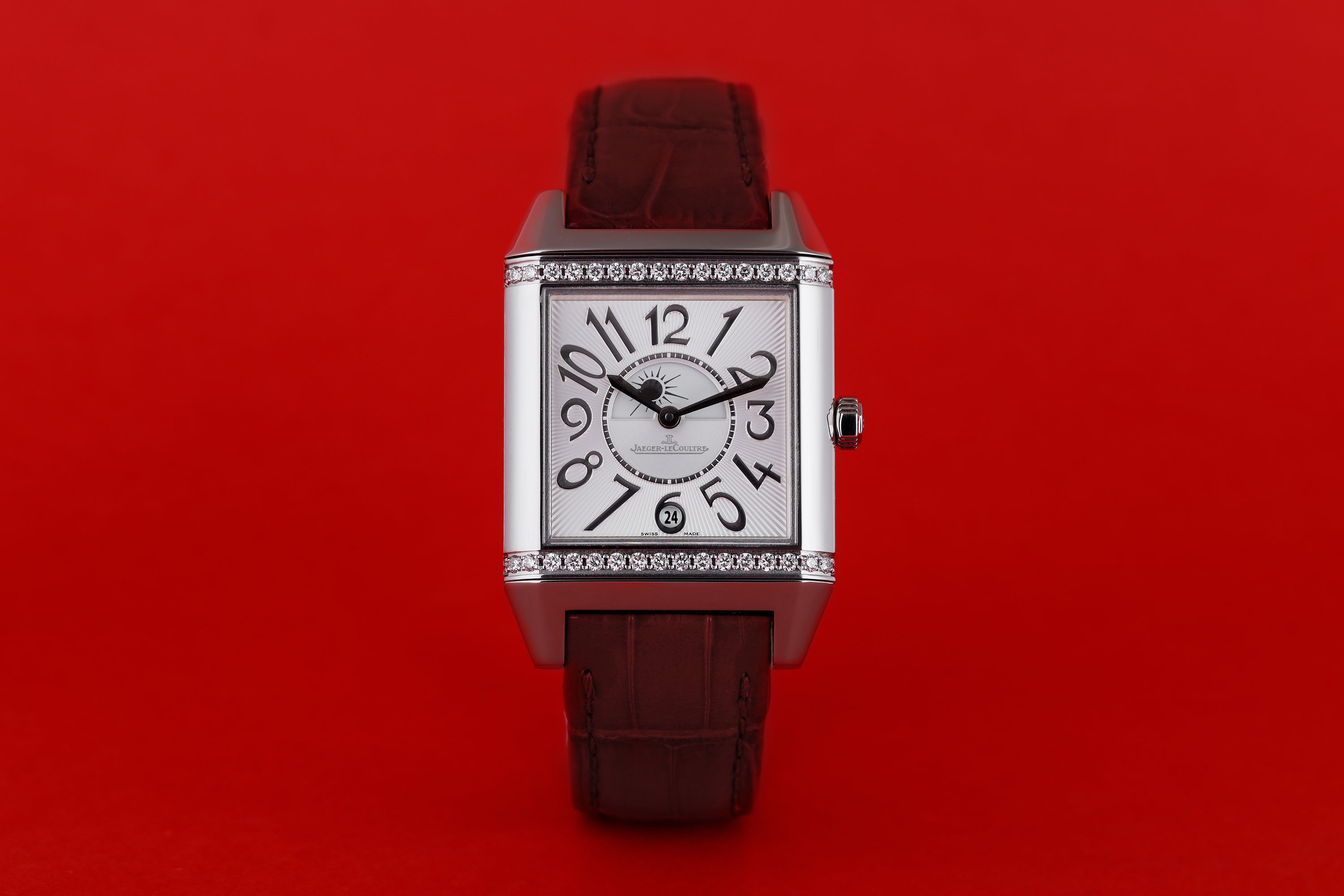 Jaeger-LeCoultre Reverso Squadra Lady Duetto | REF. 235.8.76 | Reversible Silver Dial with Diamond Bezel & Black Reverse with Smooth Bezel | Stainless Steel