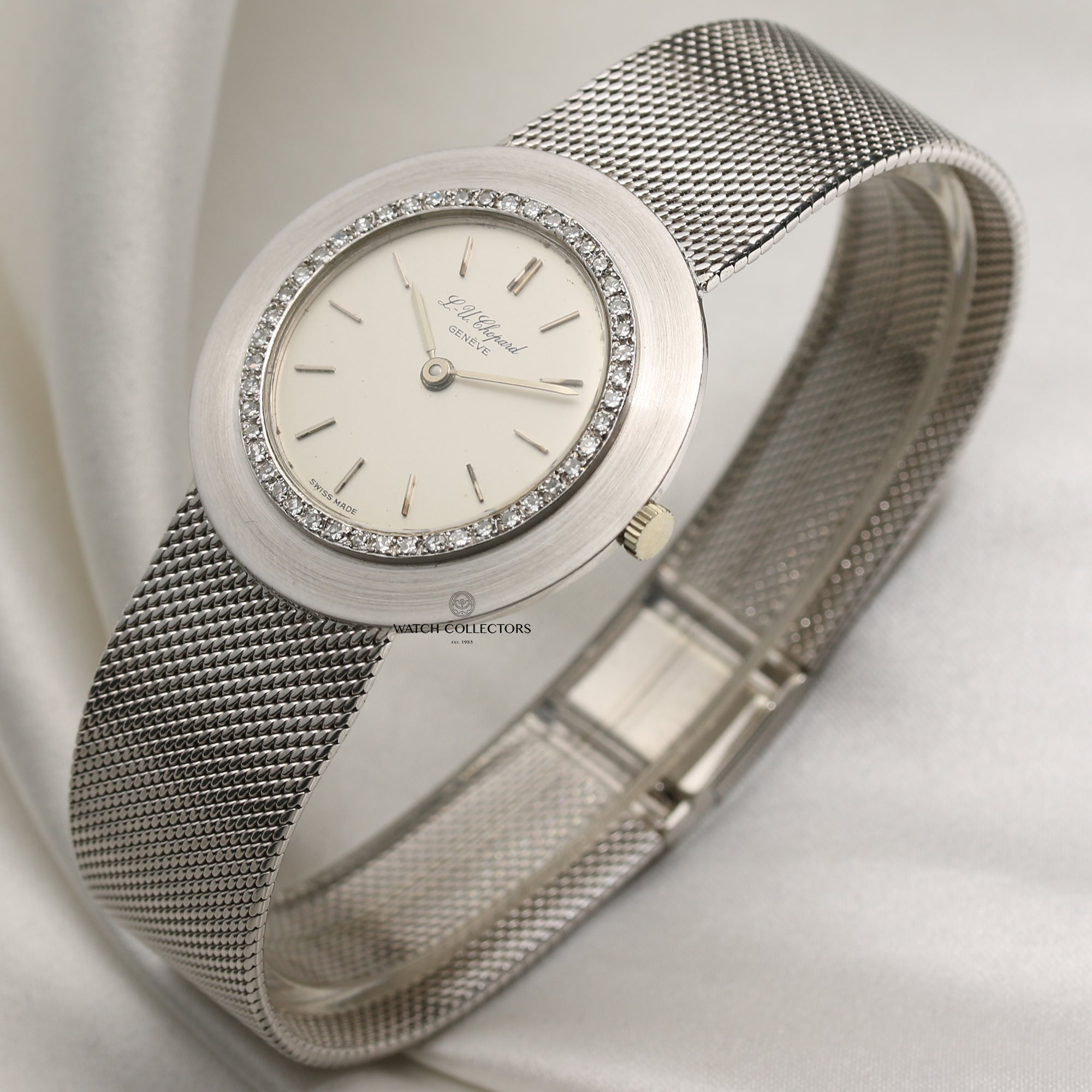 L.U. Chopard 18K White Gold Diamond Bezel Second Hand Watch Collectors 3