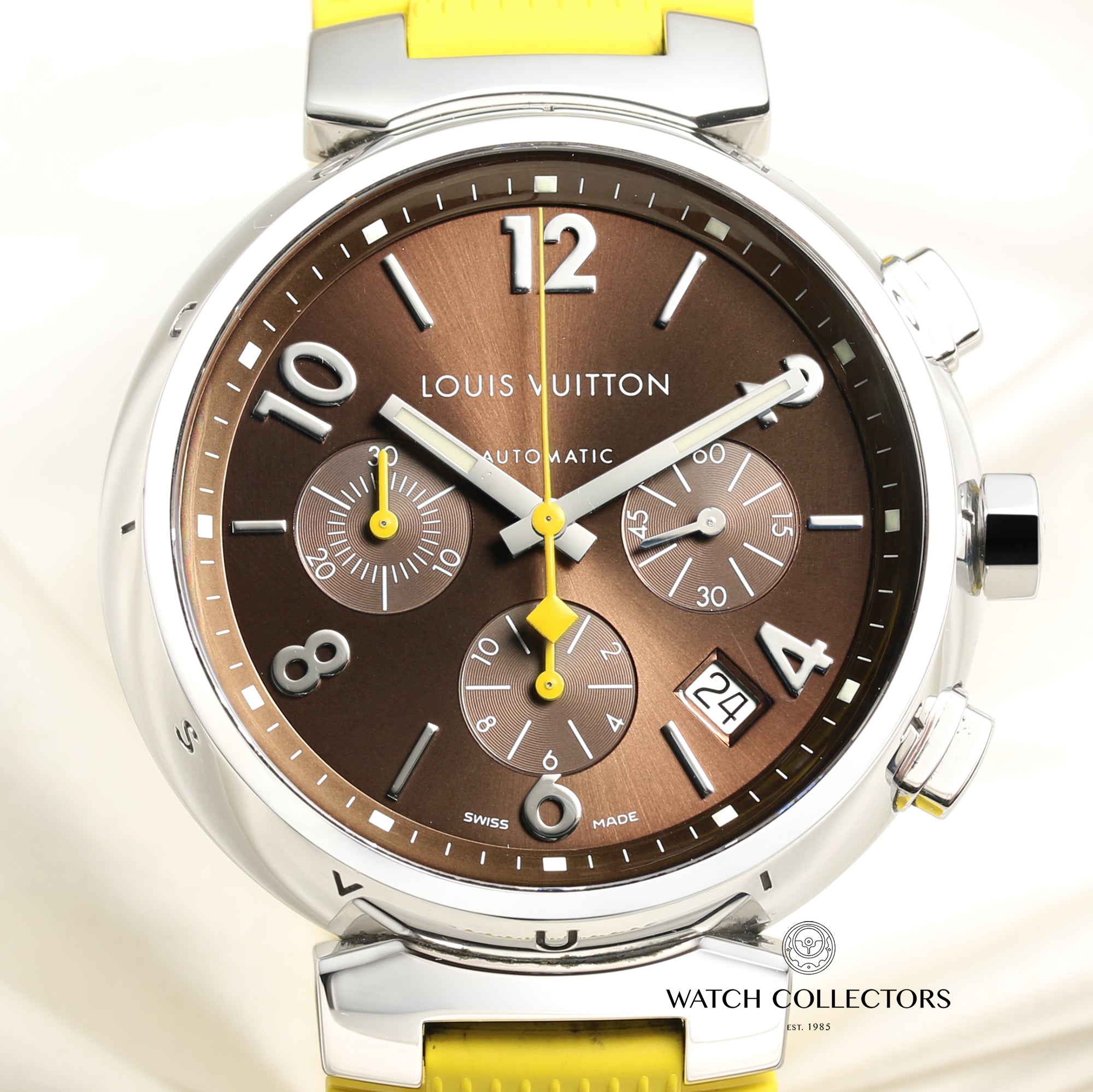 LOUIS VUITTON Stainless Steel 18K Yellow Gold Rubber 34mm Tambour