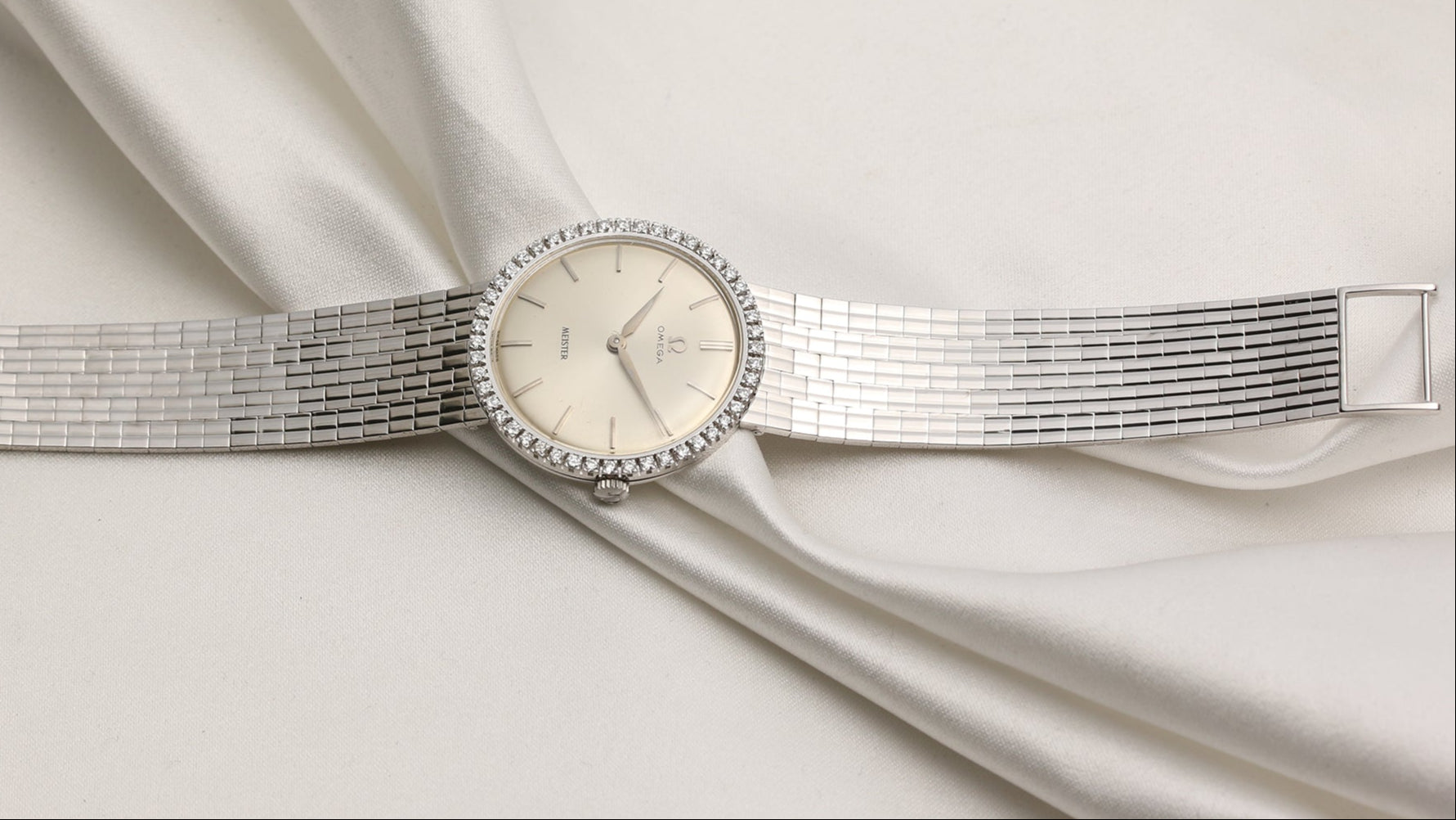 Omega Meister 18K White Gold Diamond Bezel Second Hand Watch Collectors 11
