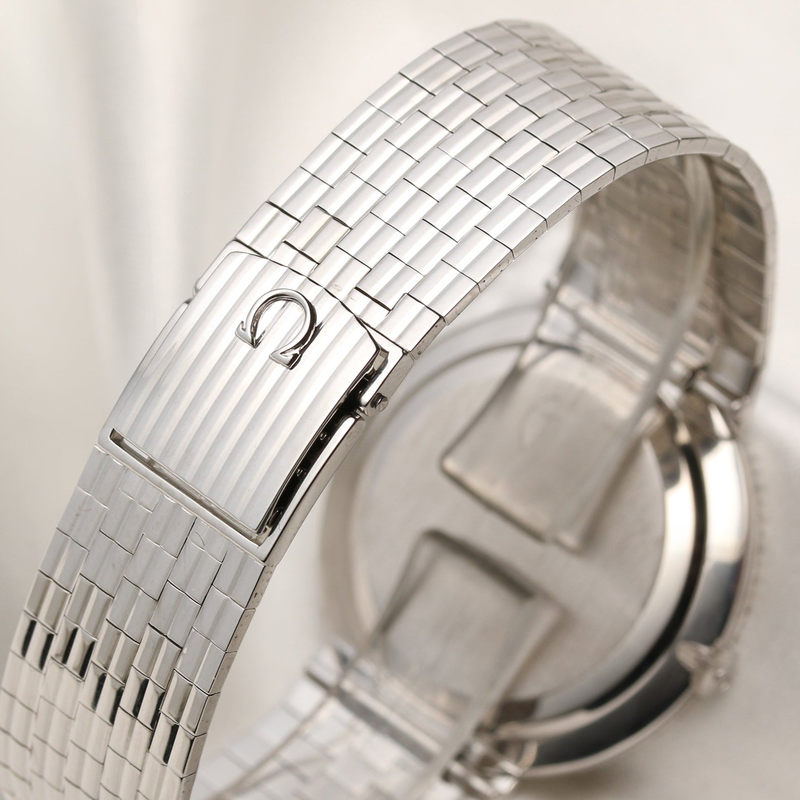 Omega Meister 18K White Gold Diamond Bezel Second Hand Watch Collectors 9