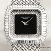 Patek Philippe 18K White Gold Onyx Pave Diamond Dial Baguette Bezel Second Hand Watch Collectors 2