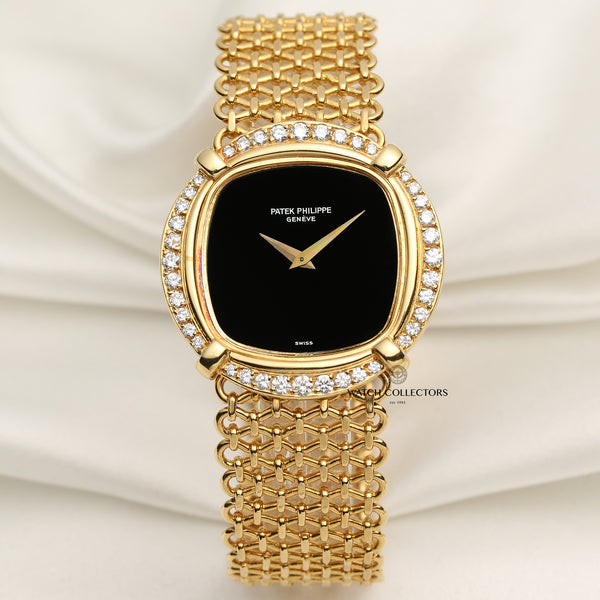 Patek Philippe 18K Yellow Gold Diamond Bezel Onyx Dial Second Hand Watch Collectors 1