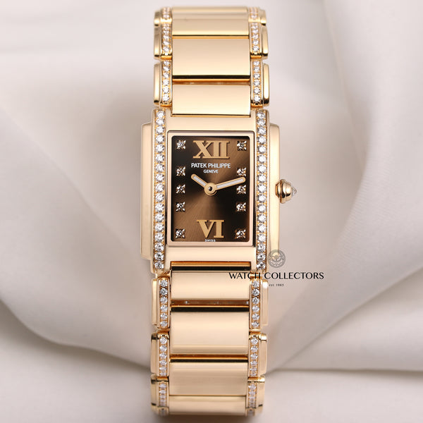 Patek-Philippe-4908-18K-Rose-Gold-Diamond-Chocolate-Dial-Bezel-Bracelet-Second-Hand-Watch-Collectors-1