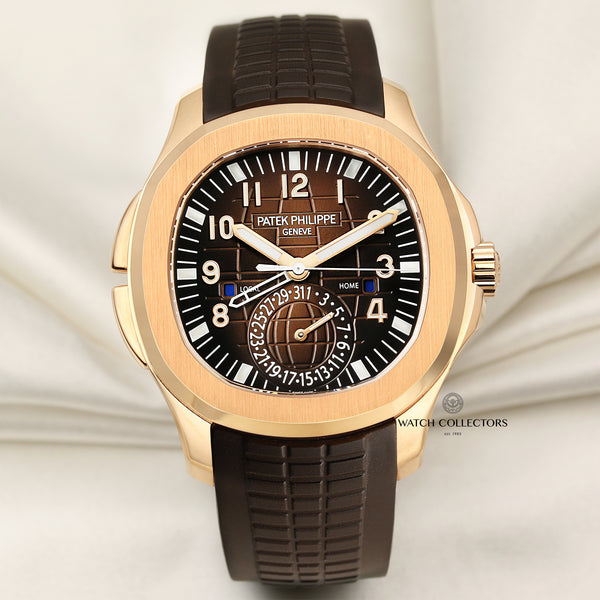 Patek Philippe Aquanaut Travel Time 5164R-001 18K Rose Gold Chocolate Dial Second Hand Watch Collectors 1