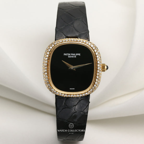Patek Philippe Lady 4312 Onyx Dial Diamond Bezel 18k Yellow Gold Second Hand Watch Collectors 1