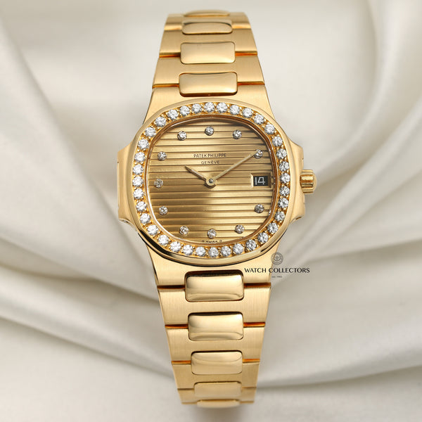 Patek Philippe Lady Nautilus 18K Yellow Gold Diamond Dial & Bezel Second Hand Watch Collectors 1