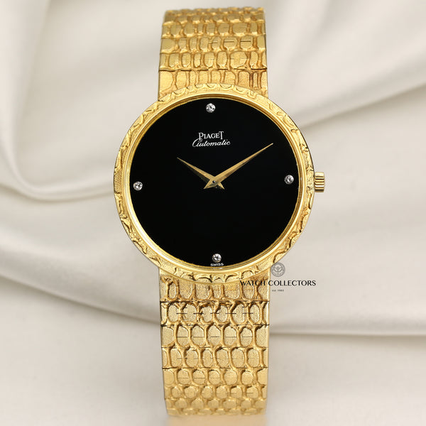 Piaget 18K Yellow Gold Diamond Onyx Dial Second Hand Watch Collectors 1