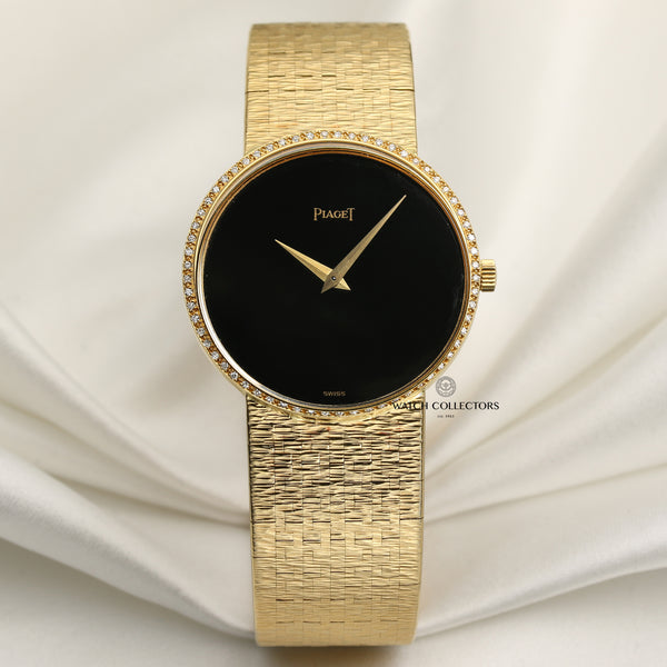 Piaget 18K Yellow Gold Onyx Dial Diamond Bezel Second Hand Watch Collectors 1